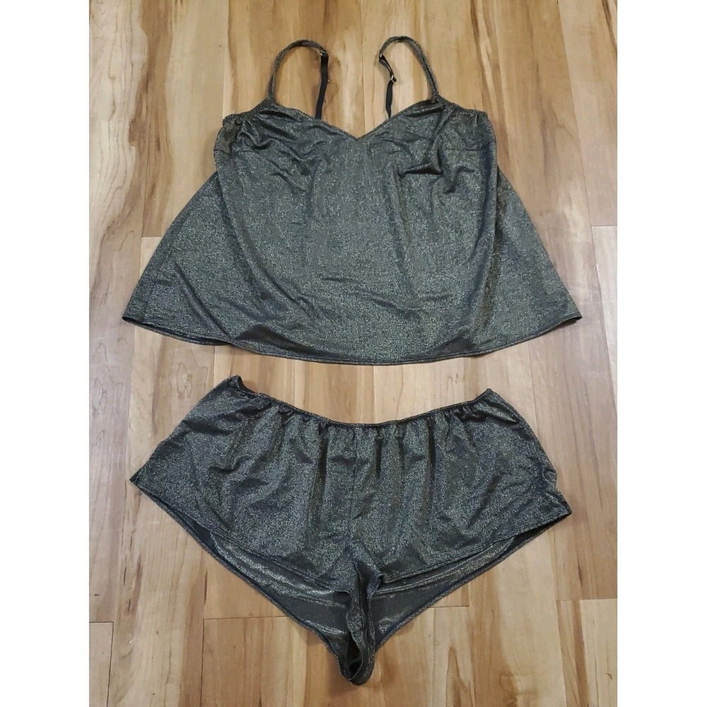 Lane Bryant CACIQUE Stretch Glitter Knit Cami Shorts Set Black Plus Size 22/24